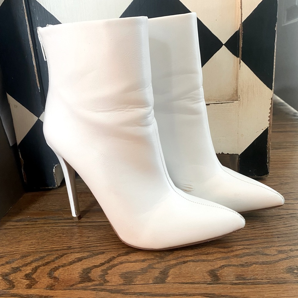 White bootie heels